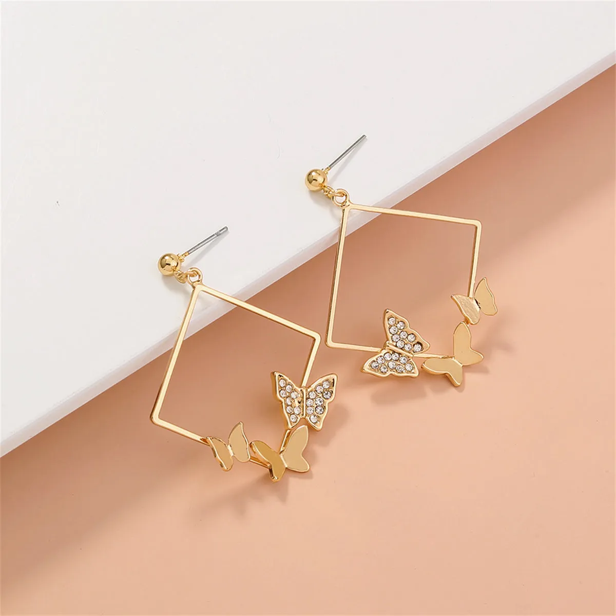 Cubic Zirconia & 18K Gold-Plated Butterfly Square Drop Earrings