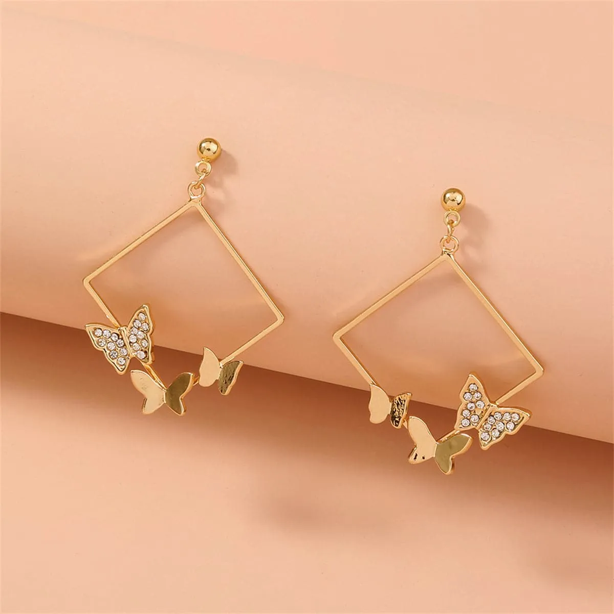 Cubic Zirconia & 18K Gold-Plated Butterfly Square Drop Earrings