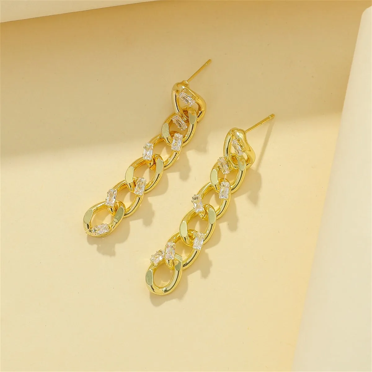 Cubic Zirconia & 18K Gold-Plated Curb-Chain Drop Earrings