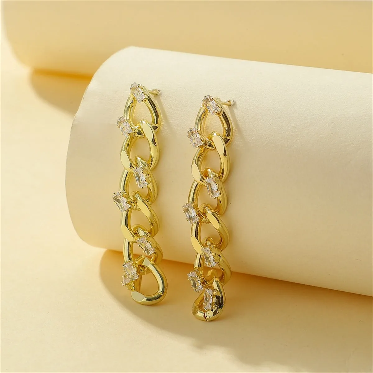 Cubic Zirconia & 18K Gold-Plated Curb-Chain Drop Earrings