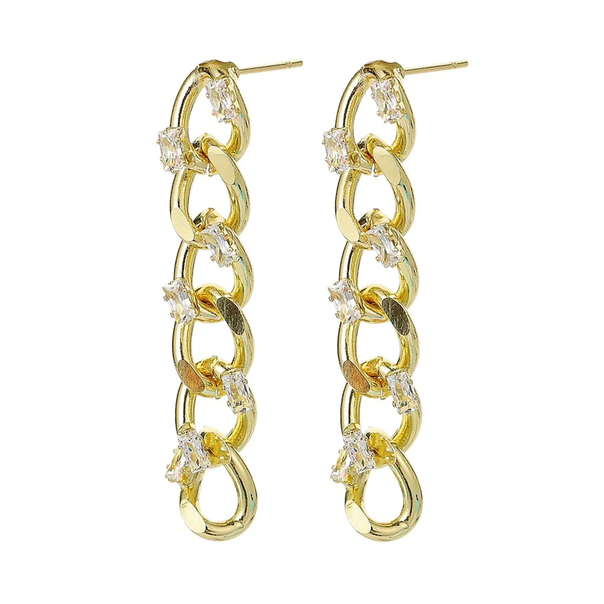 Cubic Zirconia & 18K Gold-Plated Curb-Chain Drop Earrings