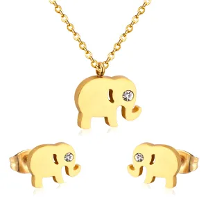 Cubic Zirconia & 18K Gold-Plated Elephant Pendant Necklace & Stud Earrings
