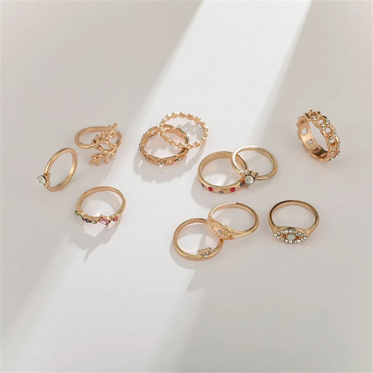 Cubic Zirconia & 18K Gold-Plated Eye Ring Set