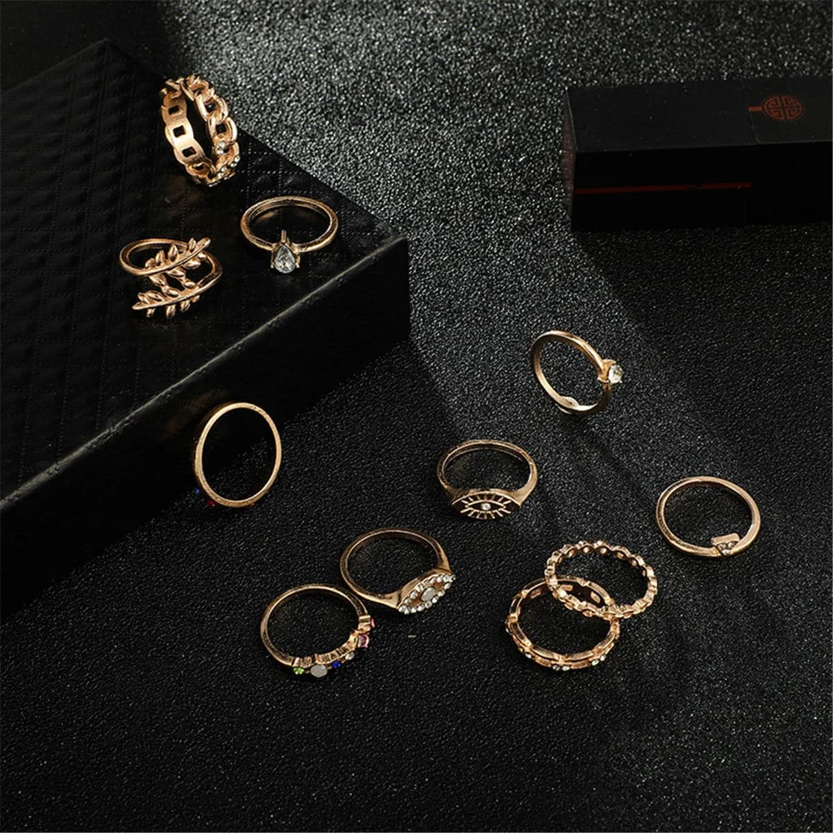 Cubic Zirconia & 18K Gold-Plated Eye Ring Set