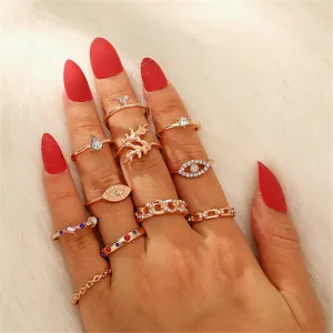 Cubic Zirconia & 18K Gold-Plated Eye Ring Set