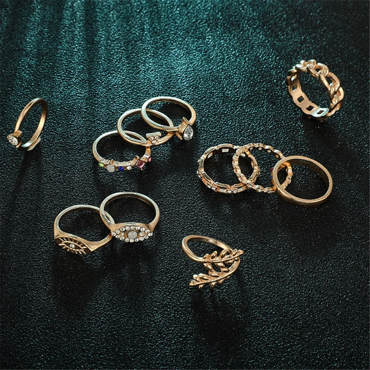 Cubic Zirconia & 18K Gold-Plated Eye Ring Set
