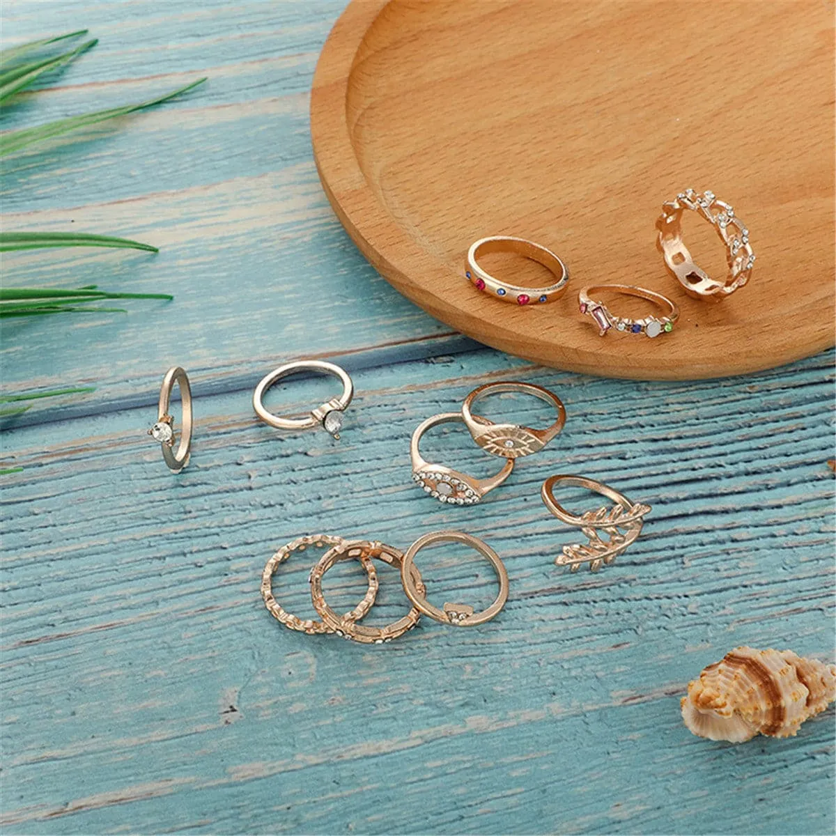Cubic Zirconia & 18K Gold-Plated Eye Ring Set