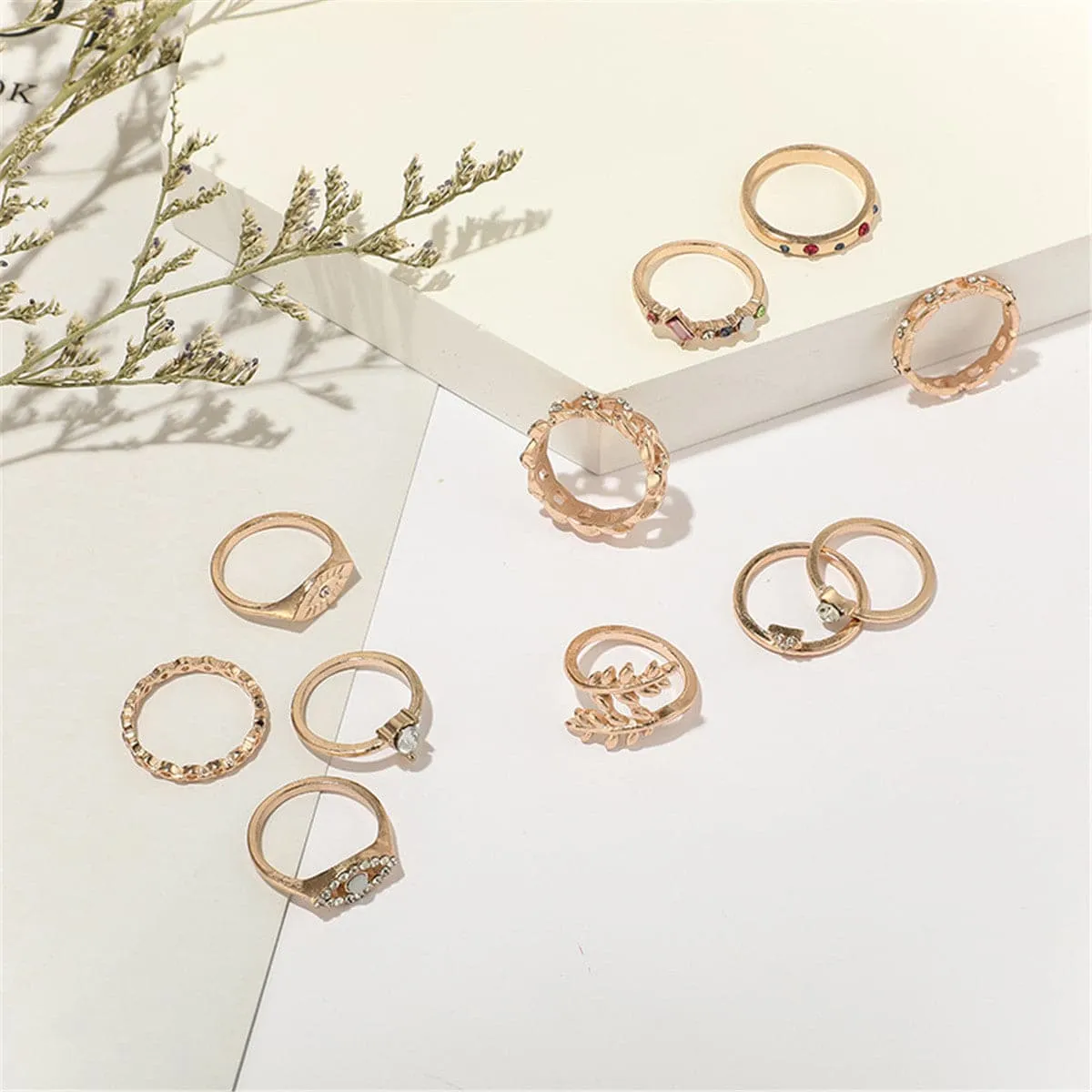 Cubic Zirconia & 18K Gold-Plated Eye Ring Set