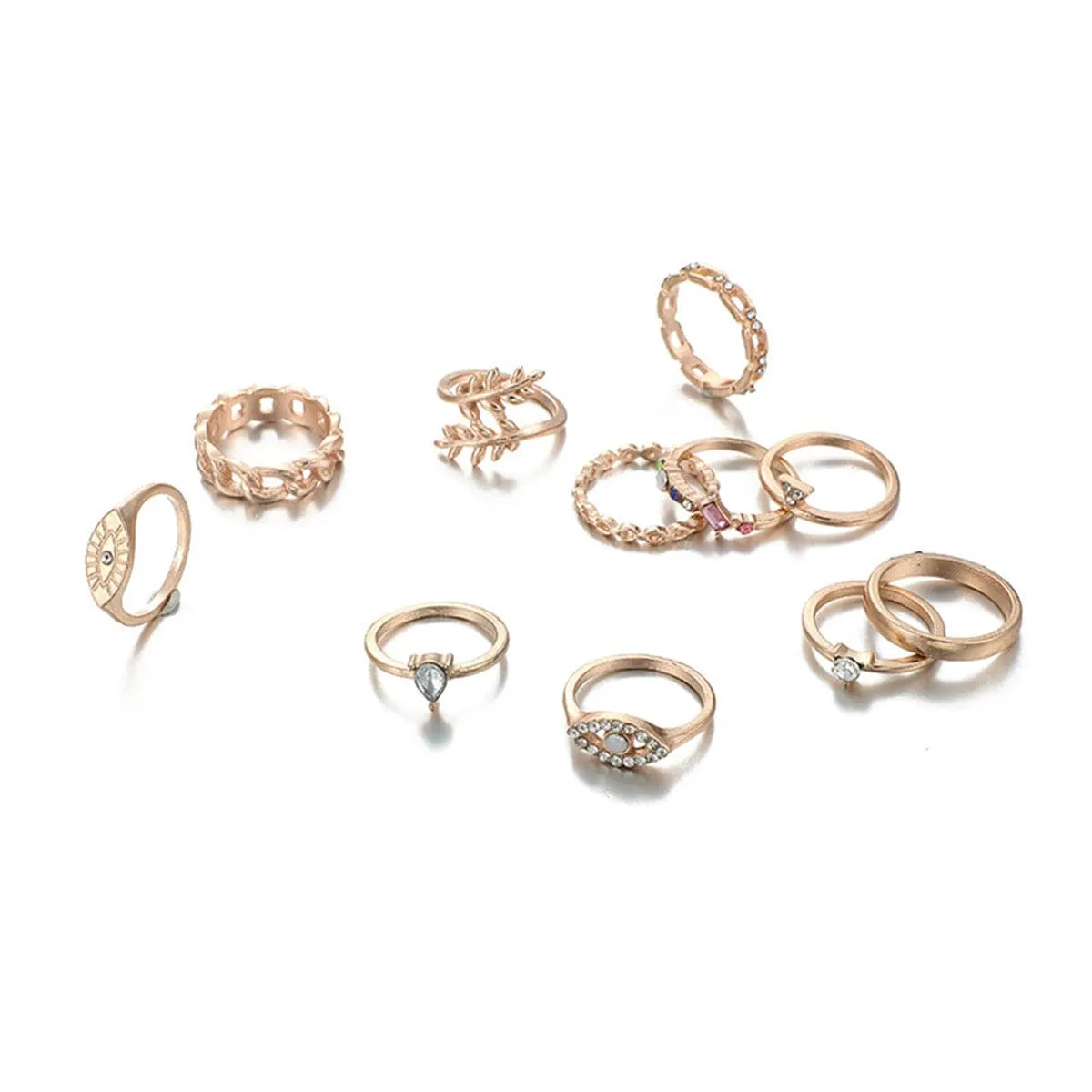 Cubic Zirconia & 18K Gold-Plated Eye Ring Set
