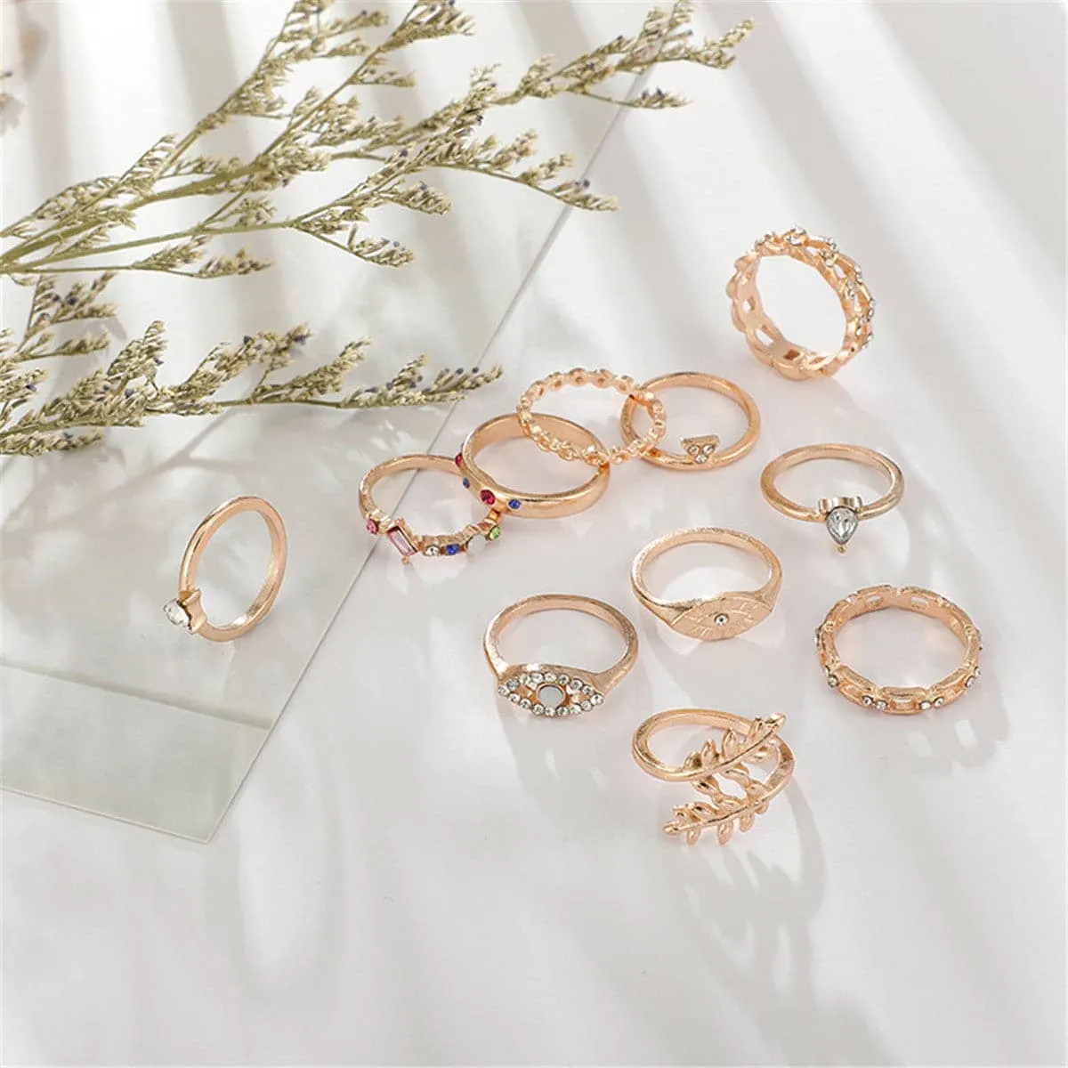 Cubic Zirconia & 18K Gold-Plated Eye Ring Set