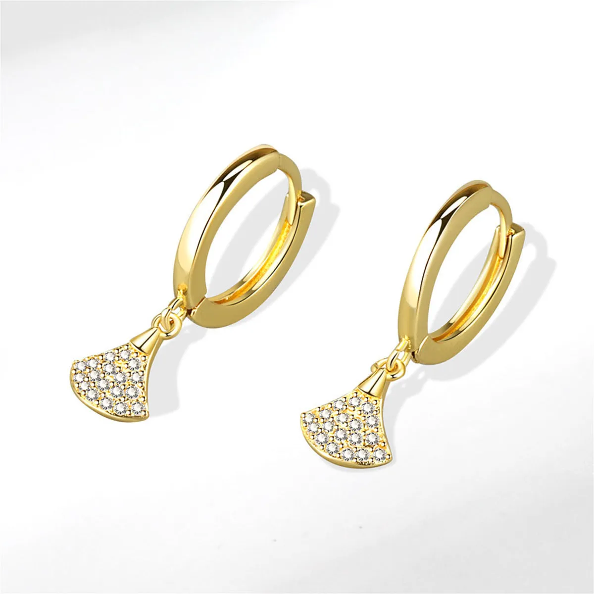 Cubic Zirconia & 18K Gold-Plated Fan Charm Huggie Earrings