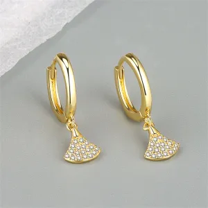Cubic Zirconia & 18K Gold-Plated Fan Charm Huggie Earrings