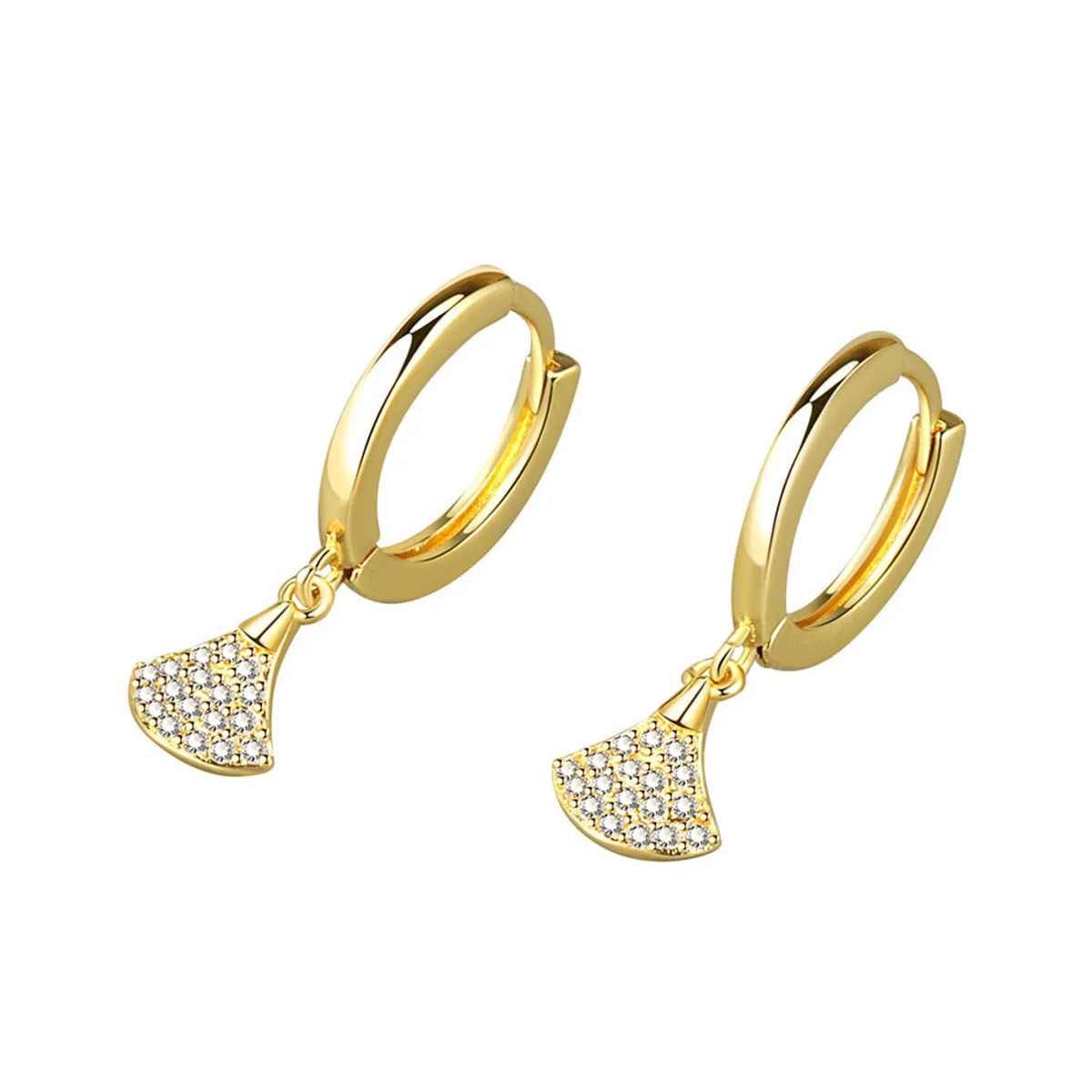 Cubic Zirconia & 18K Gold-Plated Fan Charm Huggie Earrings