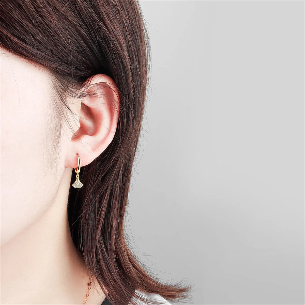 Cubic Zirconia & 18K Gold-Plated Fan Charm Huggie Earrings