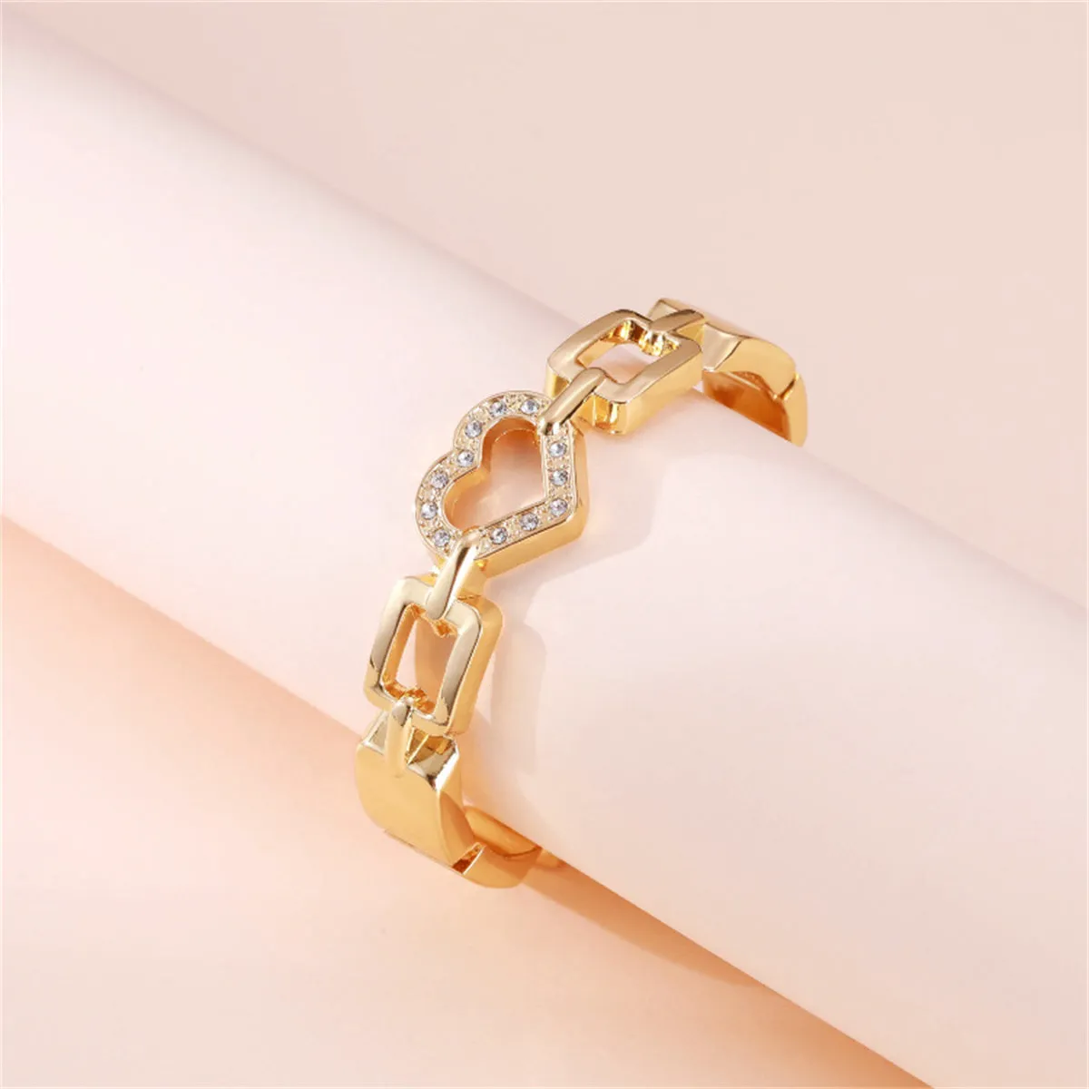 Cubic Zirconia & 18K Gold-Plated Heart Charm Bangle