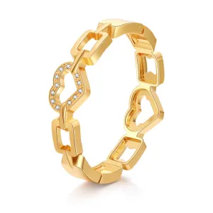 Cubic Zirconia & 18K Gold-Plated Heart Charm Bangle