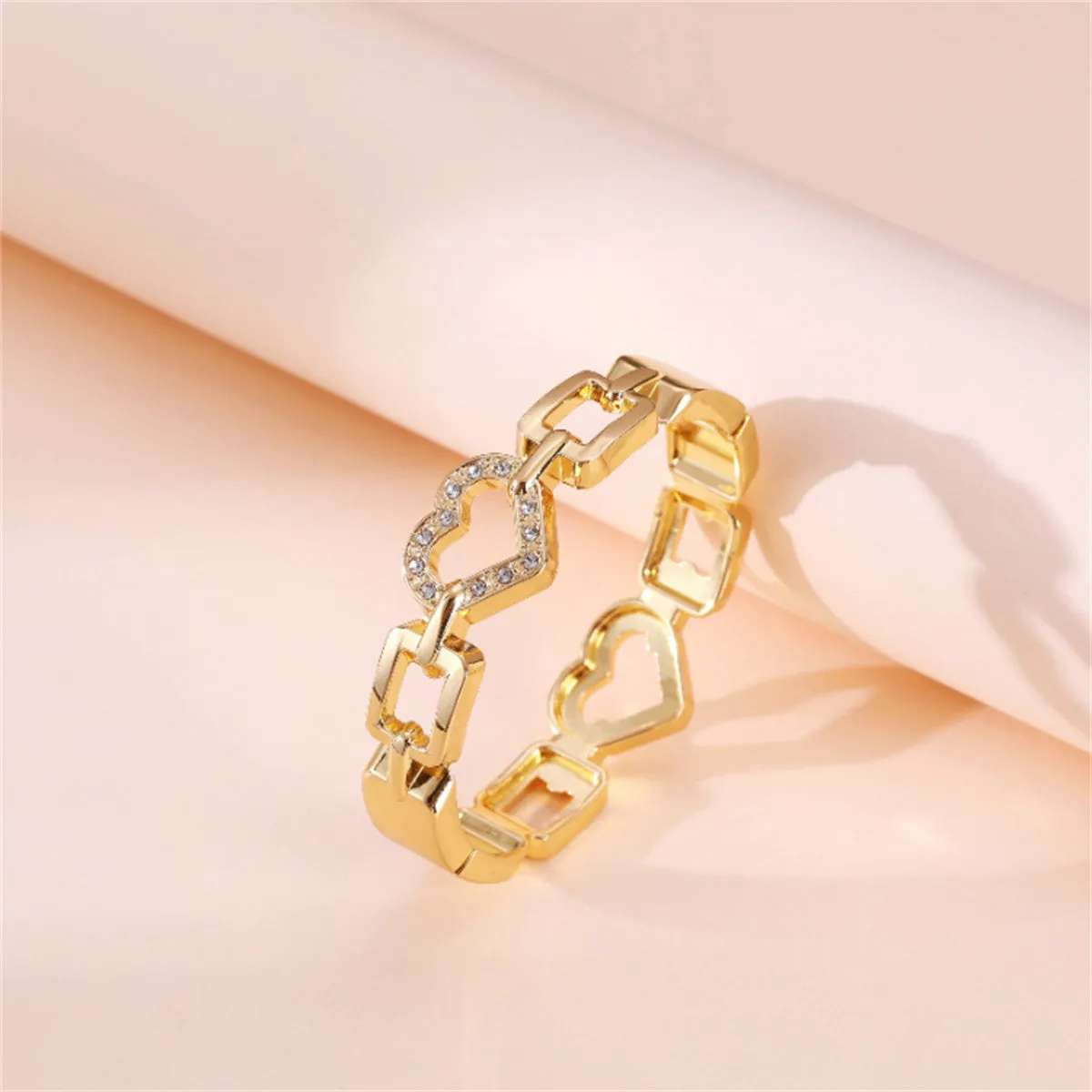 Cubic Zirconia & 18K Gold-Plated Heart Charm Bangle