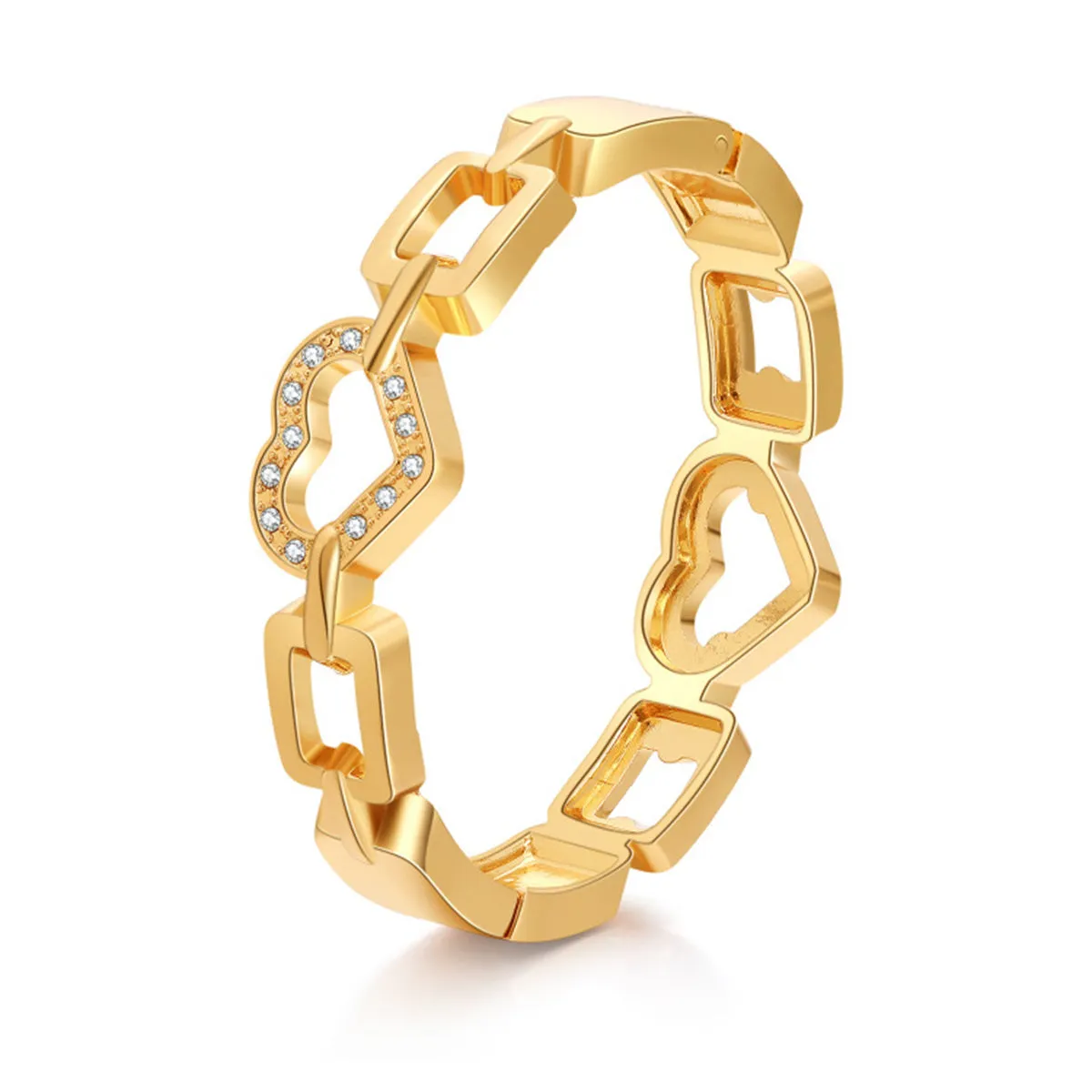 Cubic Zirconia & 18K Gold-Plated Heart Charm Bangle