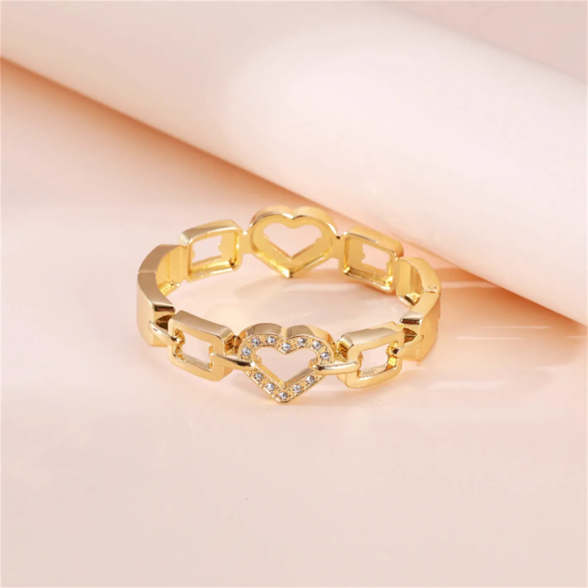 Cubic Zirconia & 18K Gold-Plated Heart Charm Bangle