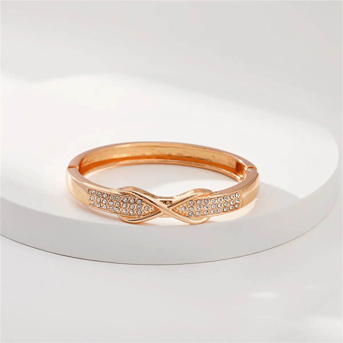 Cubic Zirconia & 18K Gold-Plated Infinity Sign Bangle