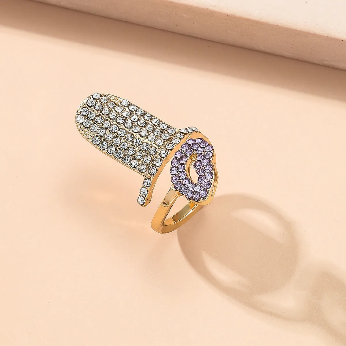 Cubic Zirconia & 18K Gold-Plated Lip Bypass Midi Ring