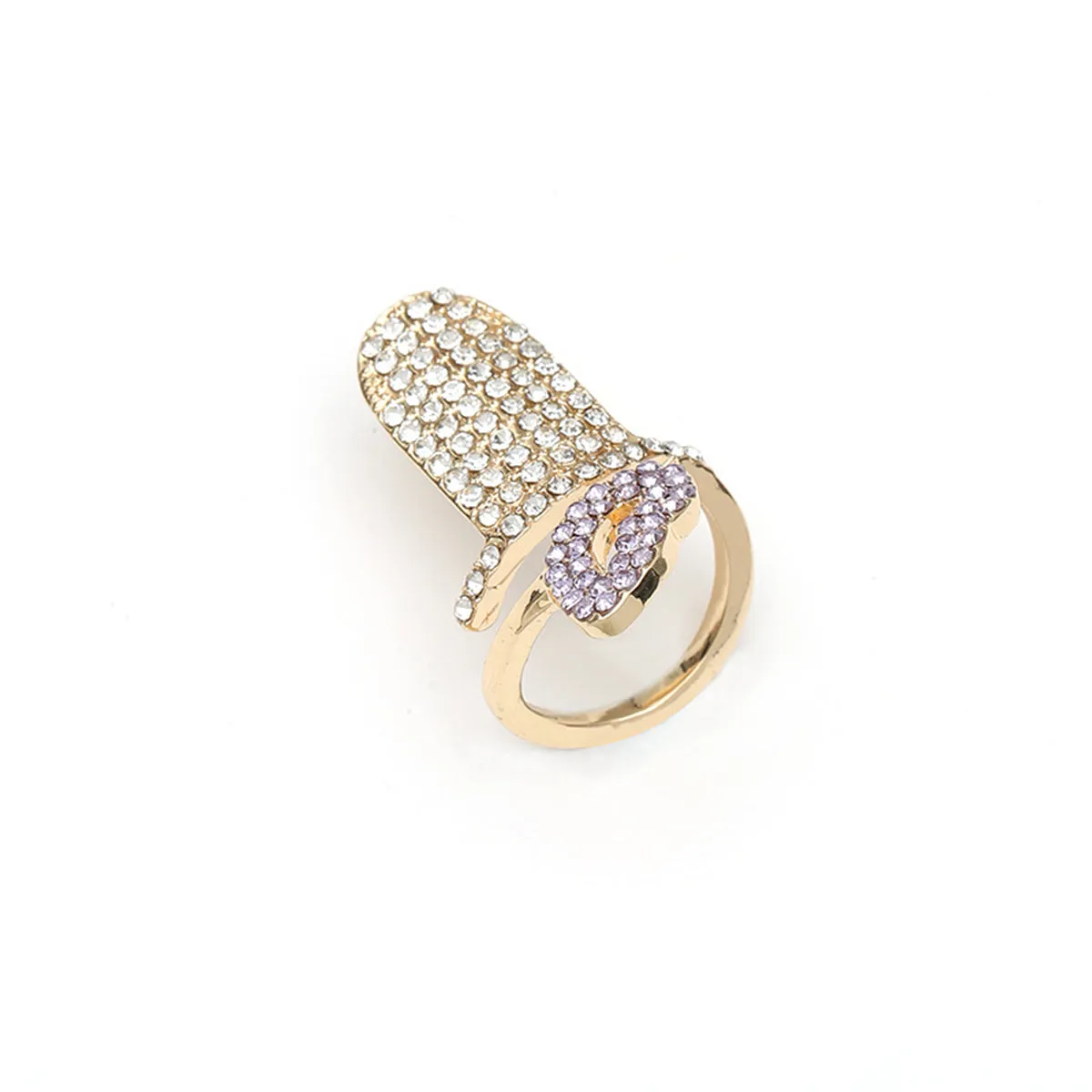 Cubic Zirconia & 18K Gold-Plated Lip Bypass Midi Ring