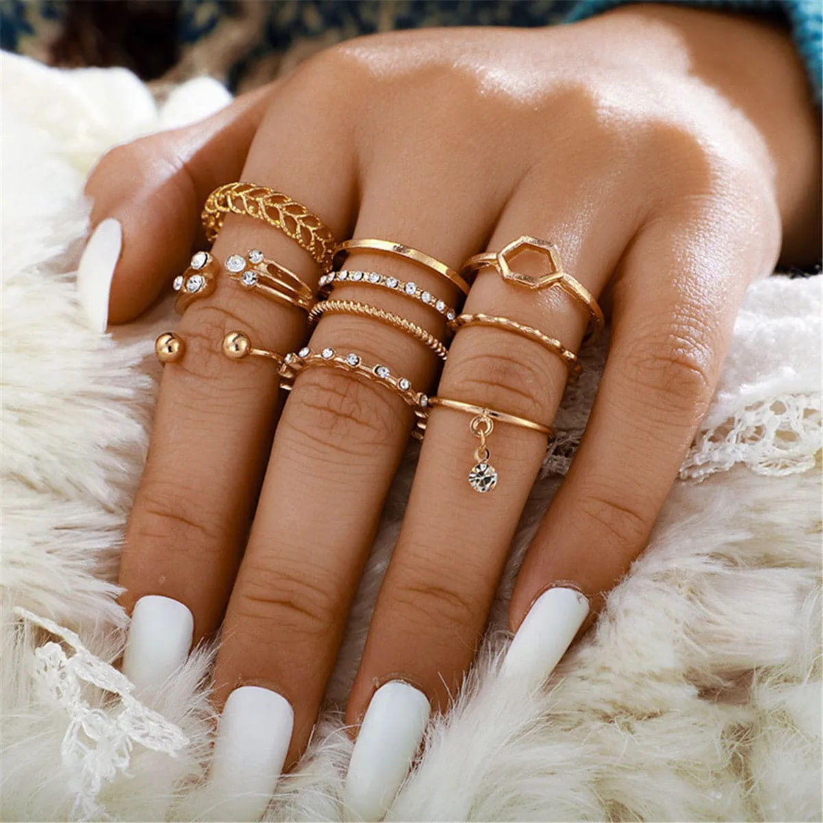 Cubic Zirconia & 18K Gold-Plated Openwork Octagon Ring Set
