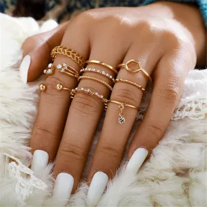 Cubic Zirconia & 18K Gold-Plated Openwork Octagon Ring Set