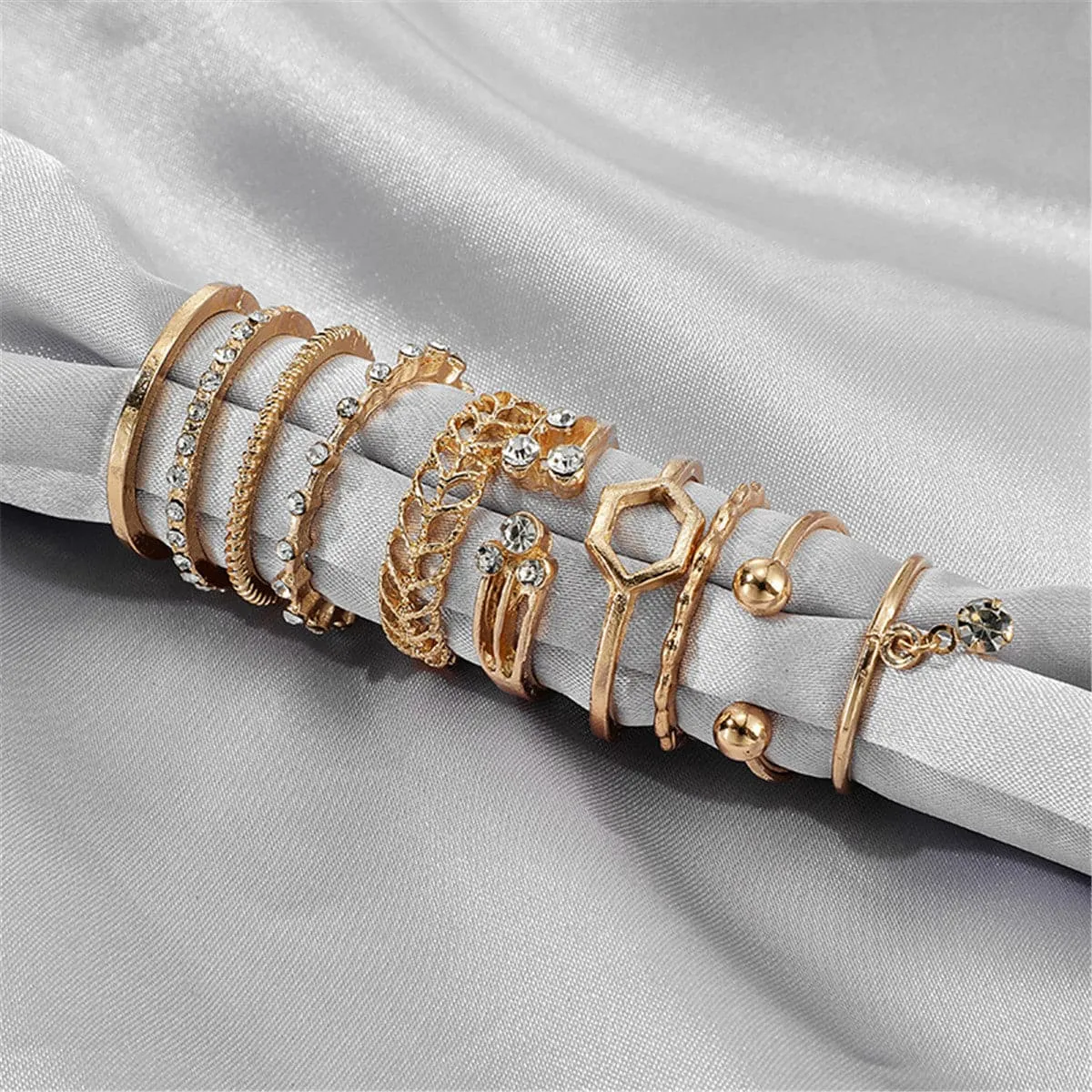 Cubic Zirconia & 18K Gold-Plated Openwork Octagon Ring Set