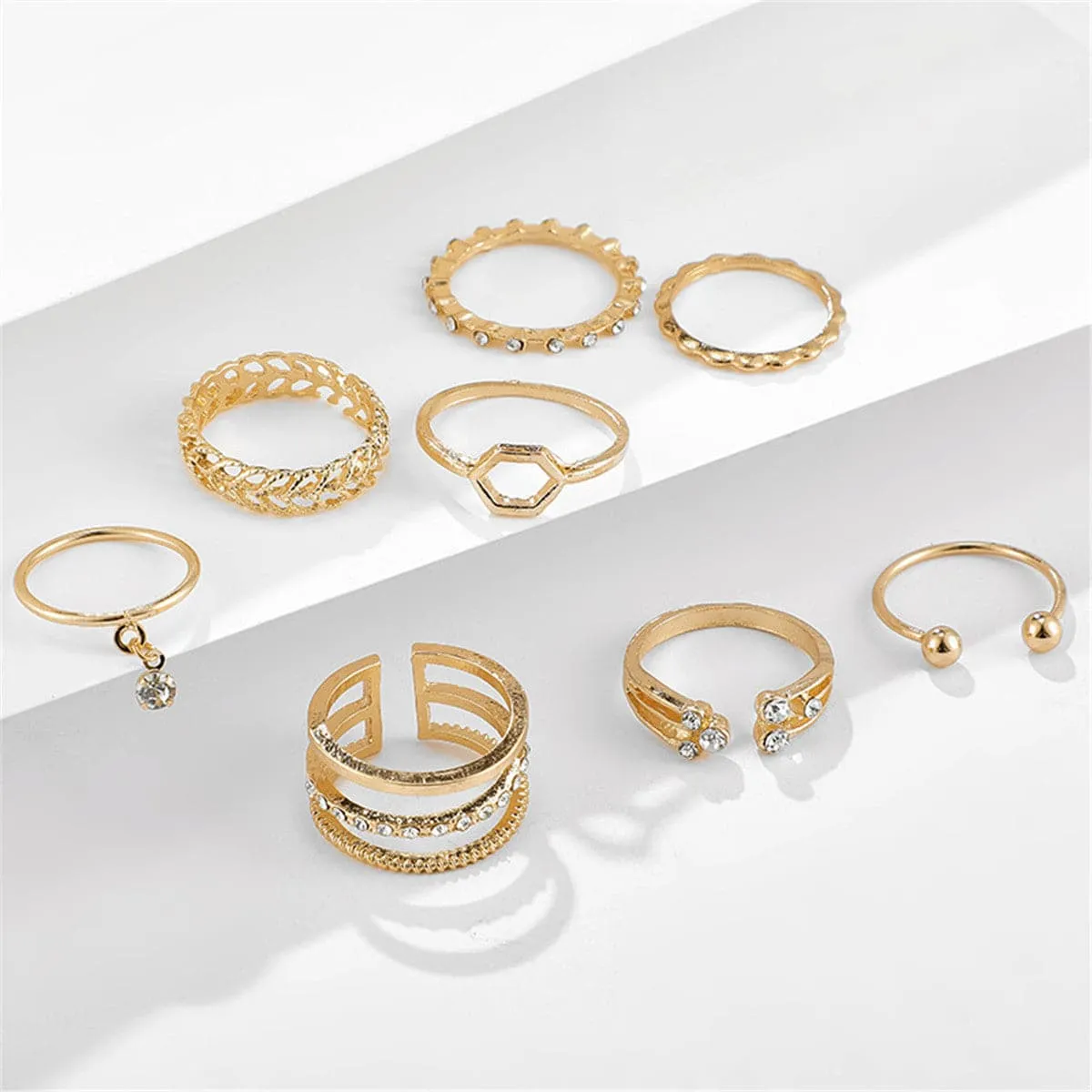 Cubic Zirconia & 18K Gold-Plated Openwork Octagon Ring Set
