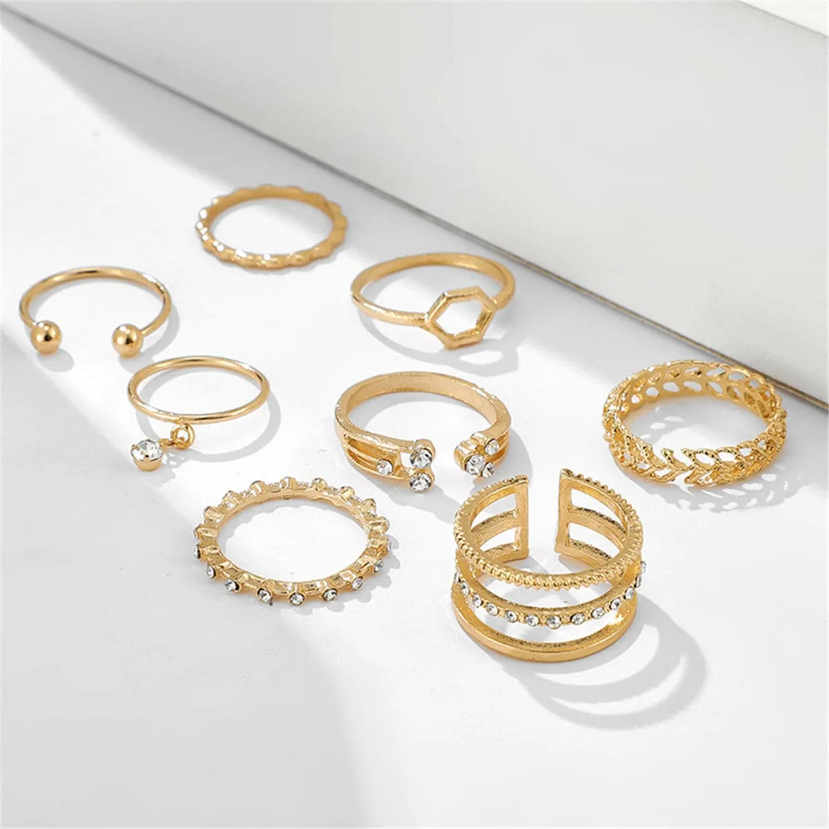 Cubic Zirconia & 18K Gold-Plated Openwork Octagon Ring Set