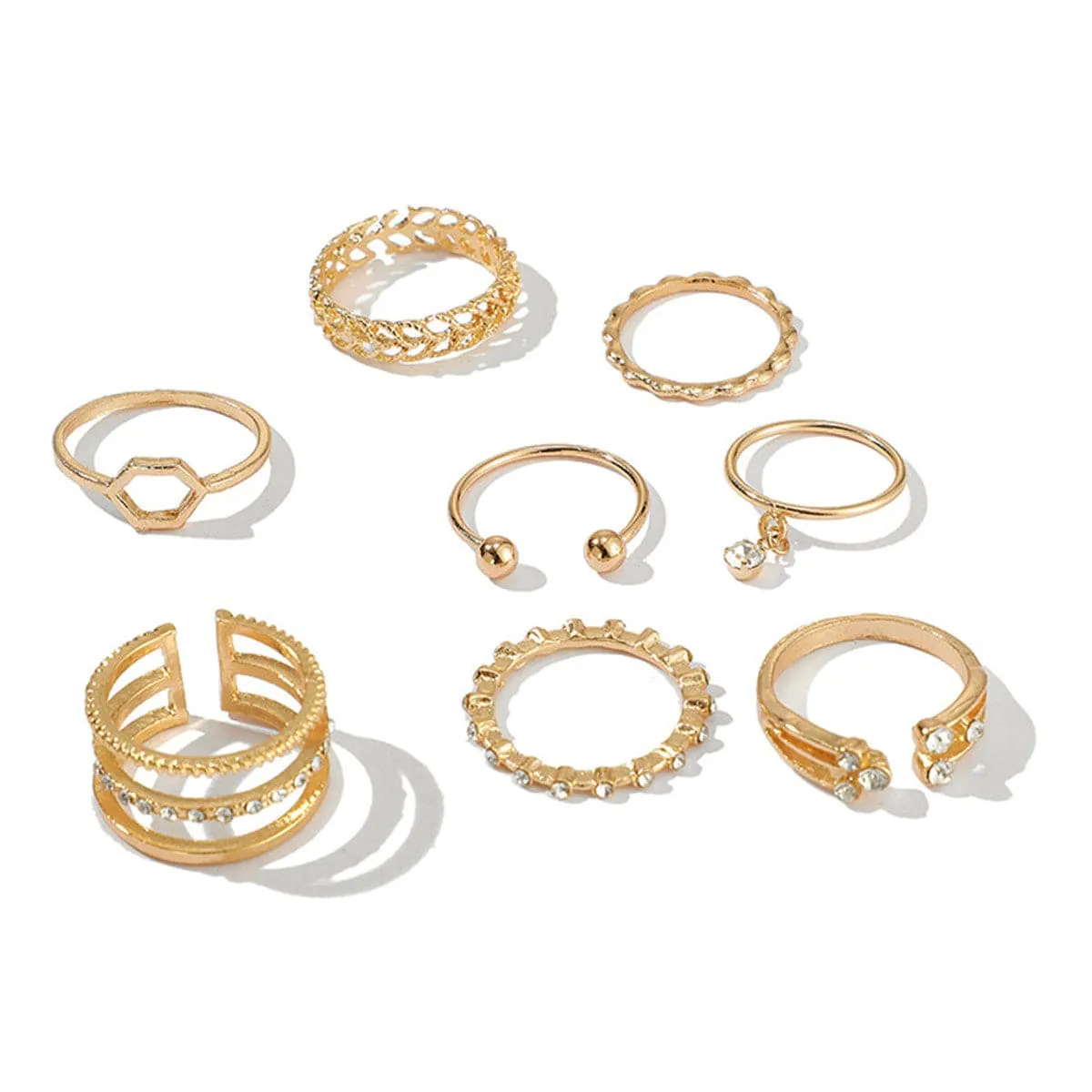 Cubic Zirconia & 18K Gold-Plated Openwork Octagon Ring Set