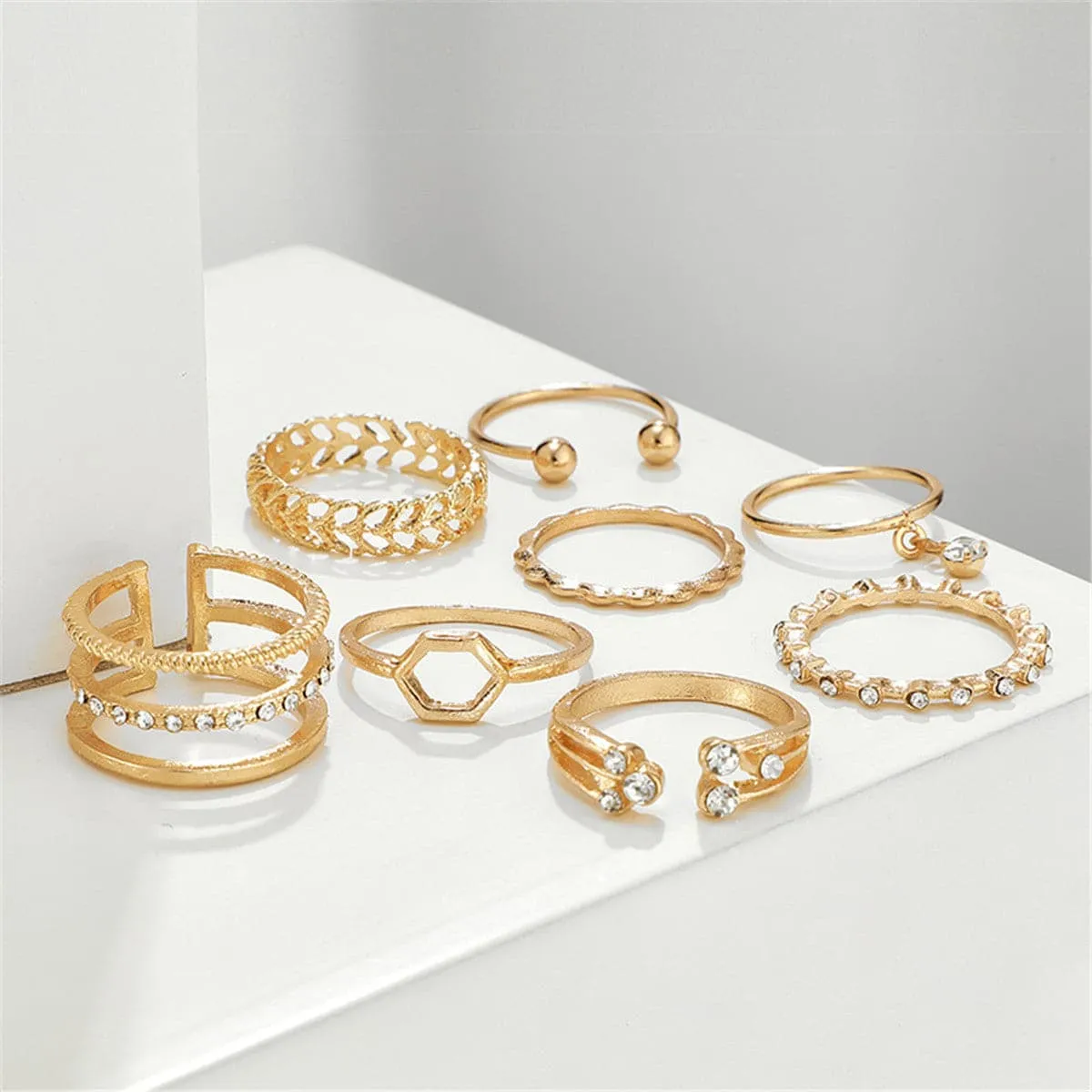 Cubic Zirconia & 18K Gold-Plated Openwork Octagon Ring Set