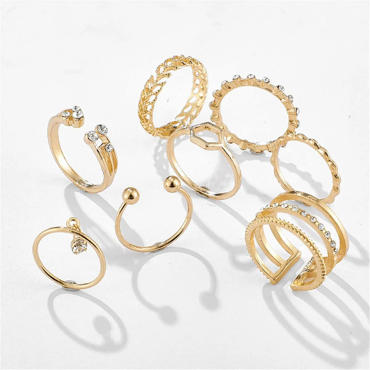 Cubic Zirconia & 18K Gold-Plated Openwork Octagon Ring Set