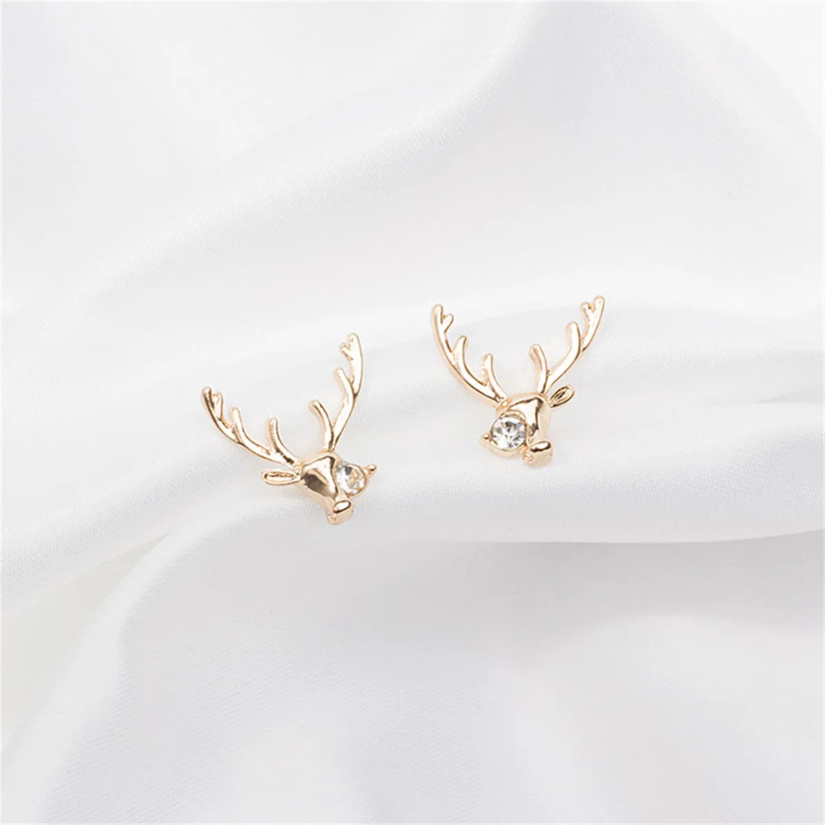 Cubic Zirconia & 18K Gold-Plated Reindeer Stud Earrings