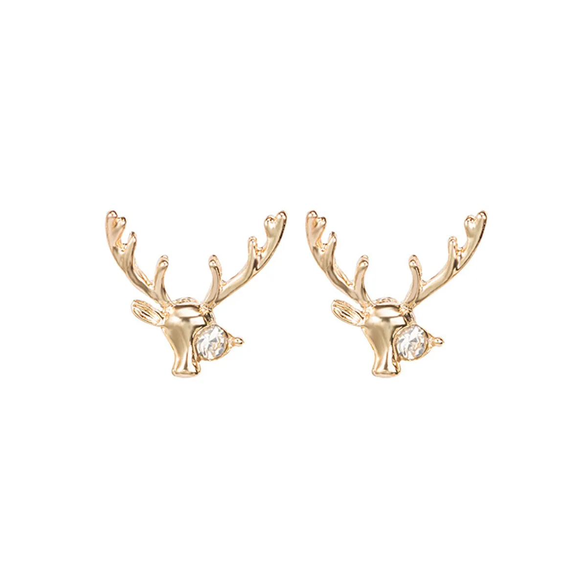 Cubic Zirconia & 18K Gold-Plated Reindeer Stud Earrings