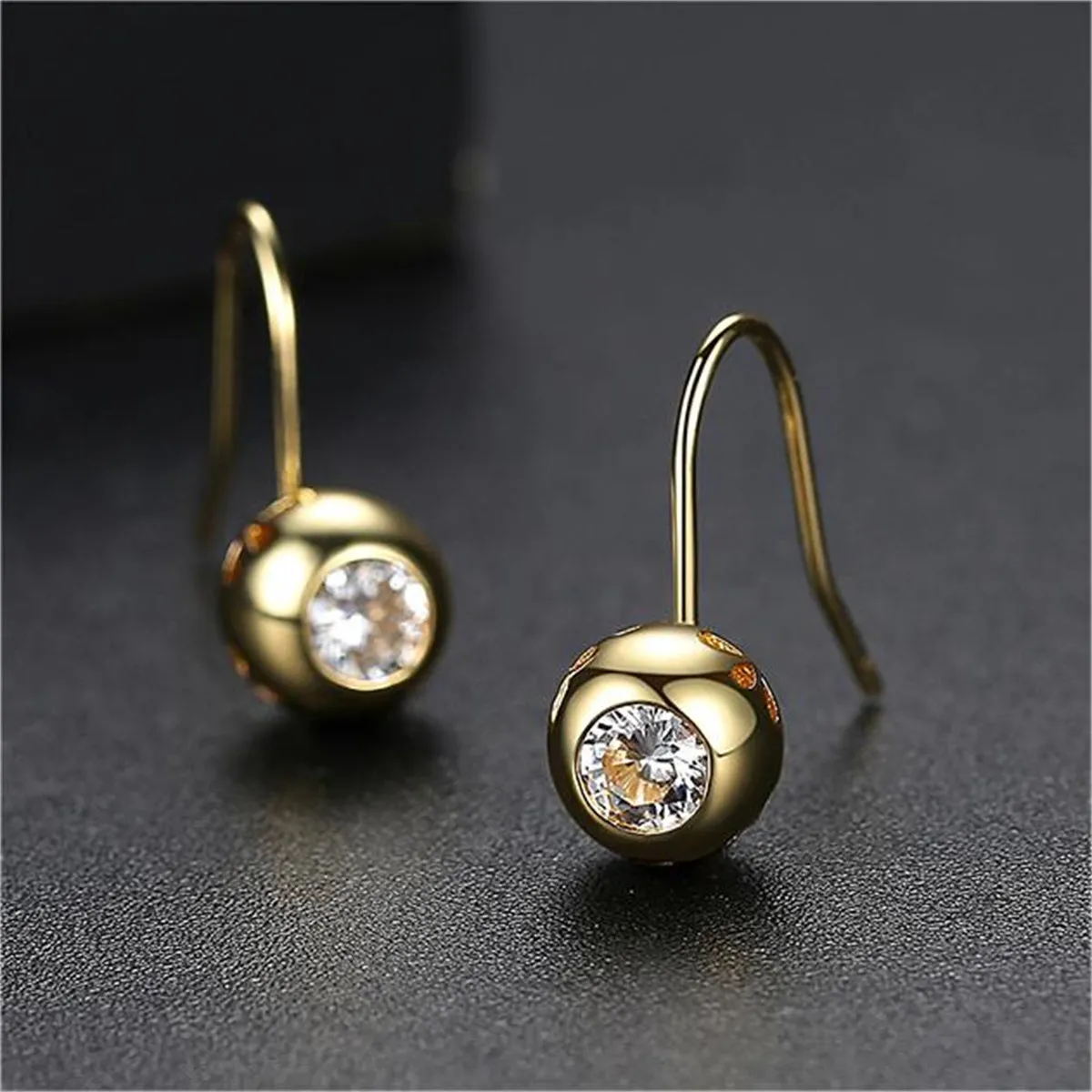 Cubic Zirconia & 18K Gold-Plated Round Hook Drop Earrings