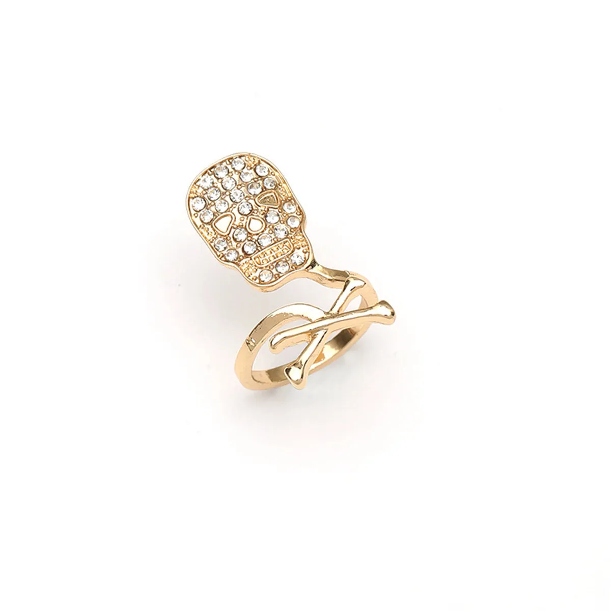 Cubic Zirconia & 18K Gold-Plated Skull Bypass Midi Ring