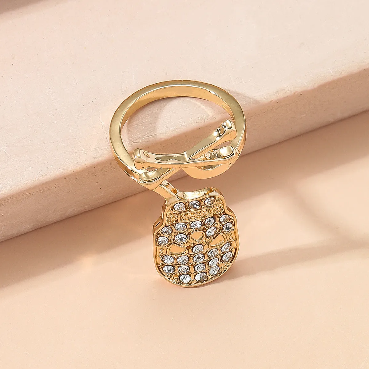 Cubic Zirconia & 18K Gold-Plated Skull Bypass Midi Ring