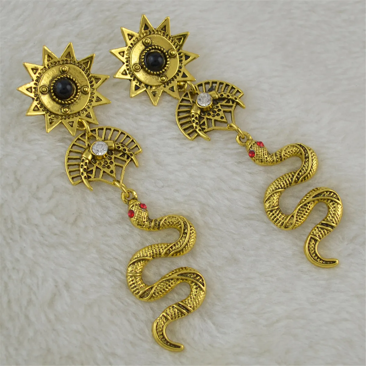 Cubic Zirconia & 18K Gold-Plated Snake Totem Drop Earrings
