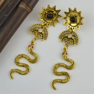 Cubic Zirconia & 18K Gold-Plated Snake Totem Drop Earrings