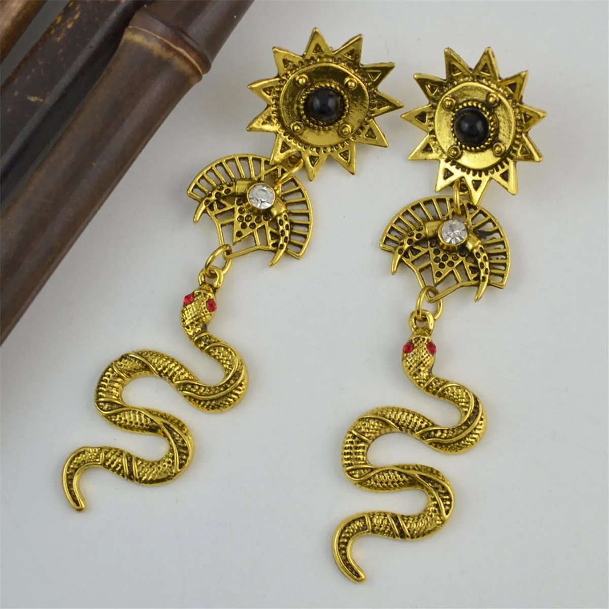 Cubic Zirconia & 18K Gold-Plated Snake Totem Drop Earrings