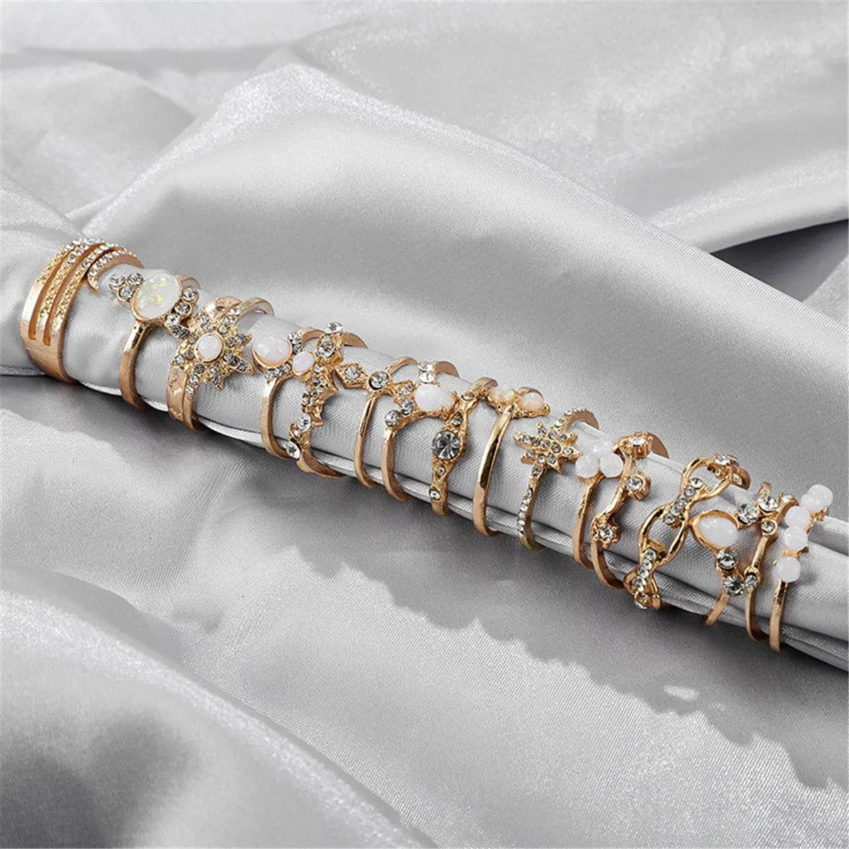 Cubic Zirconia & 18K Gold-Plated Snowflake Ring Set