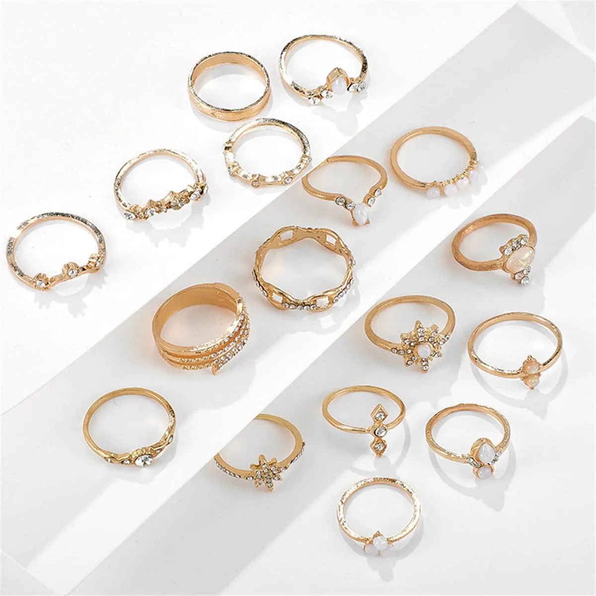 Cubic Zirconia & 18K Gold-Plated Snowflake Ring Set