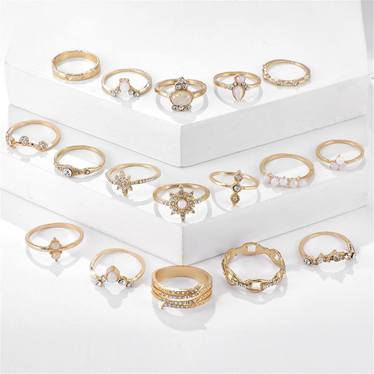 Cubic Zirconia & 18K Gold-Plated Snowflake Ring Set