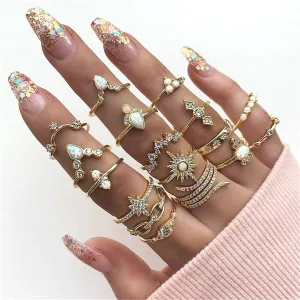 Cubic Zirconia & 18K Gold-Plated Snowflake Ring Set