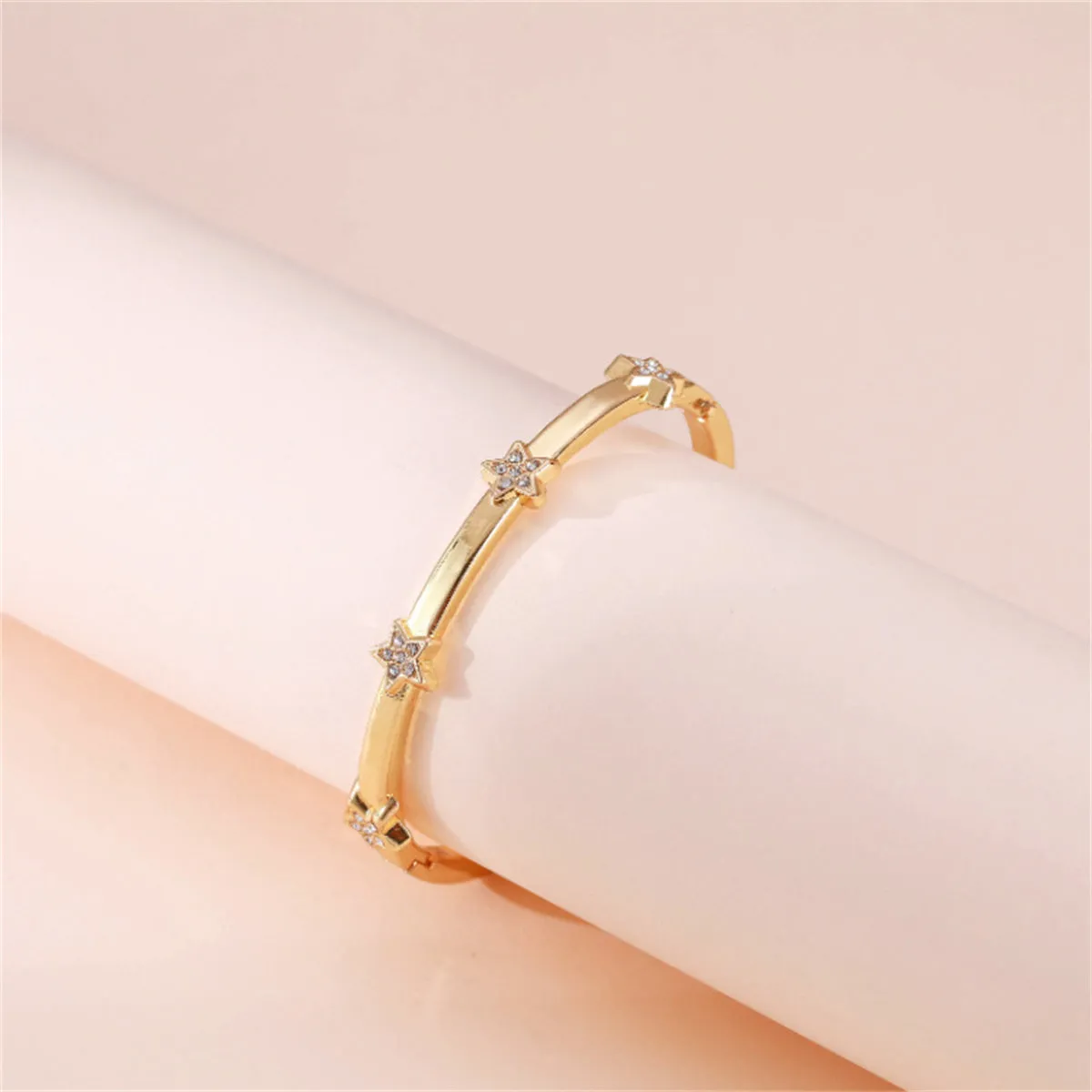 Cubic Zirconia & 18K Gold-Plated Star Station Bangle