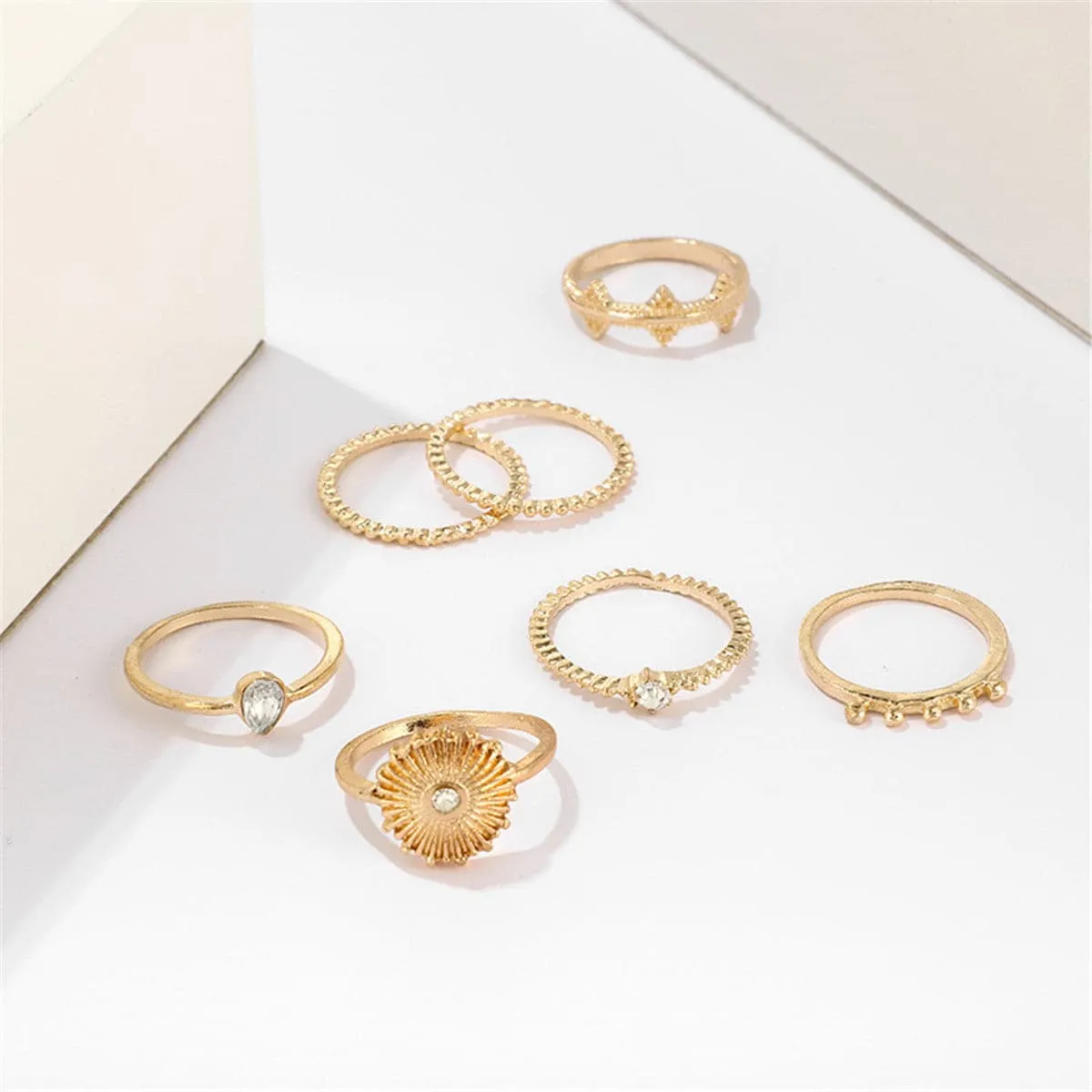 Cubic Zirconia & 18K Gold-Plated Teardrop Ring Set