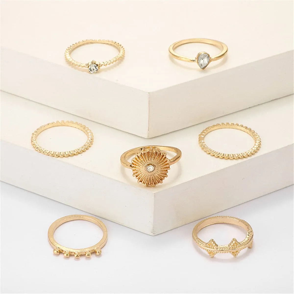 Cubic Zirconia & 18K Gold-Plated Teardrop Ring Set
