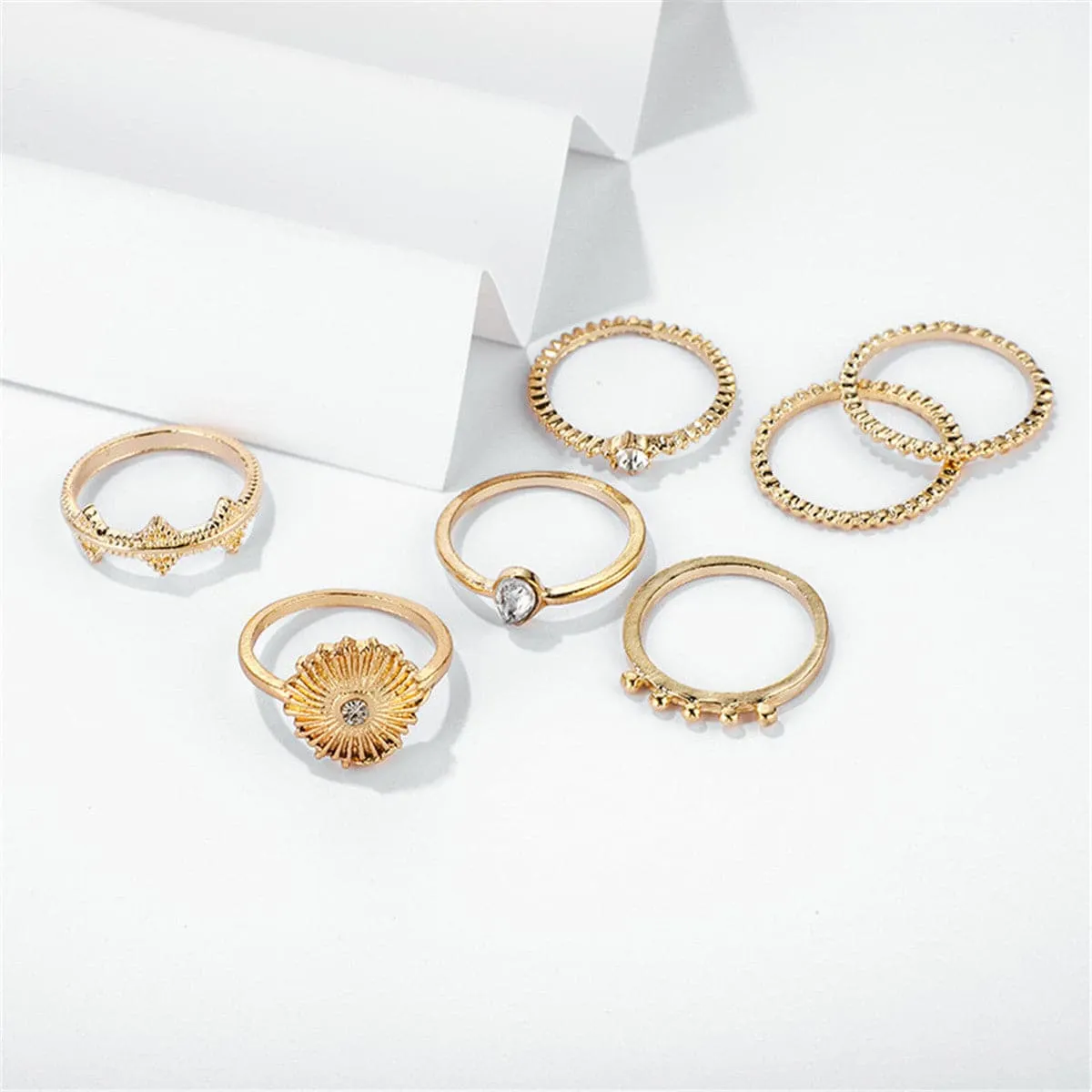 Cubic Zirconia & 18K Gold-Plated Teardrop Ring Set